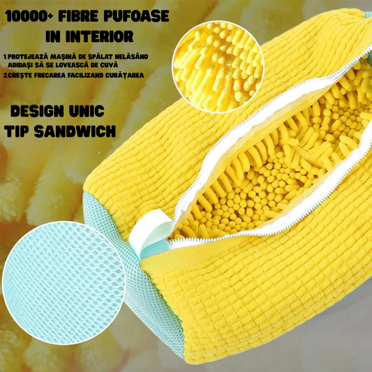 Sac pentru Spălat Pantofi la Mașina de Spălat – Husă Protecție Pantofi cu Microfibre, 39×19 cm
