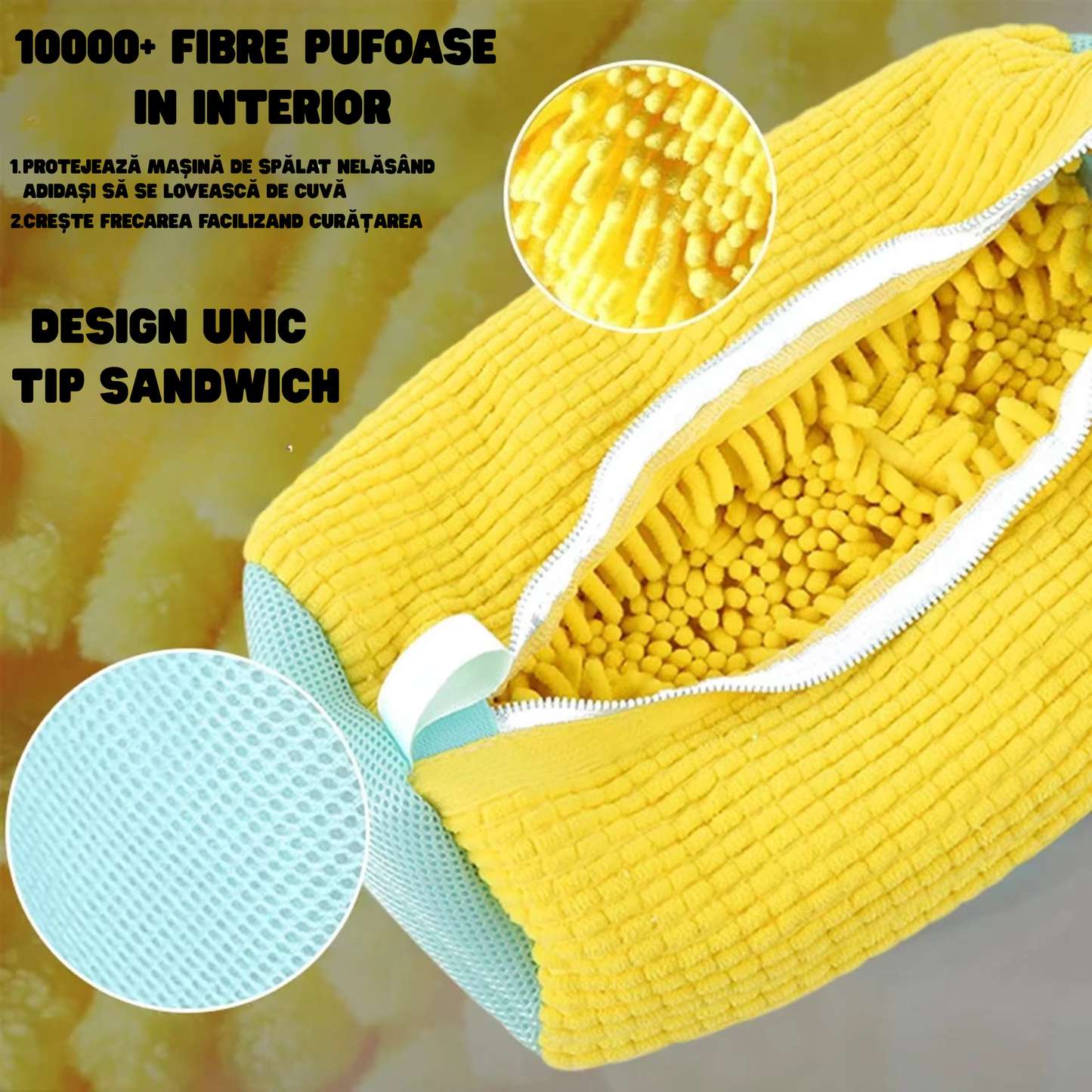 Sac pentru Spălat Pantofi la Mașina de Spălat – Husă Protecție Pantofi cu Microfibre, 39×19 cm