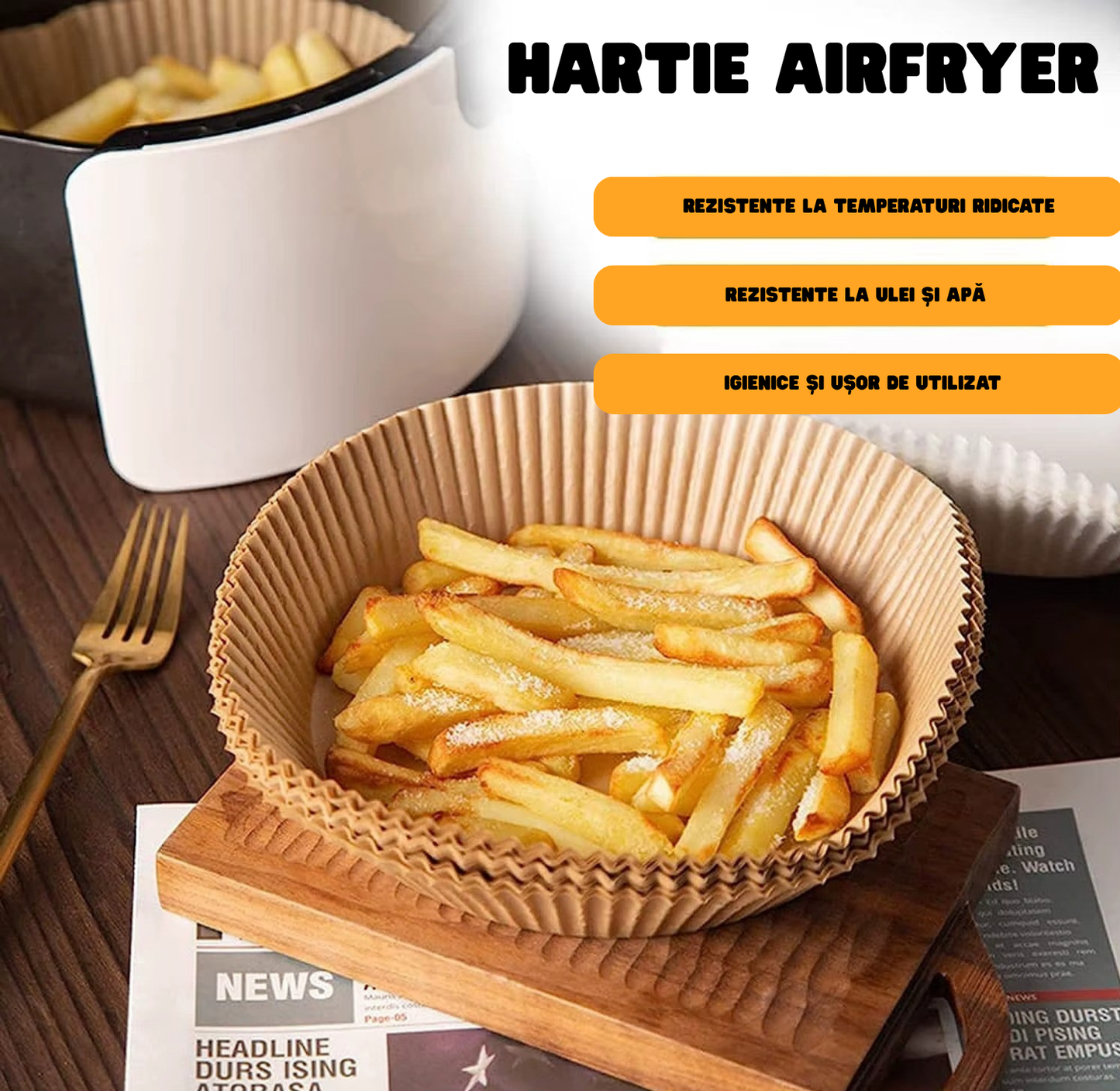 Foi pentru Air Fryer 50 Bucăți – Hârtie Air Fryer Antiaderentă Rezistentă la Ulei și Apă