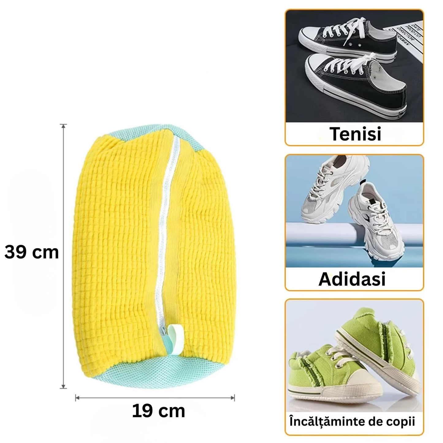 Sac pentru Spălat Pantofi la Mașina de Spălat – Husă Protecție Pantofi cu Microfibre, 39×19 cm