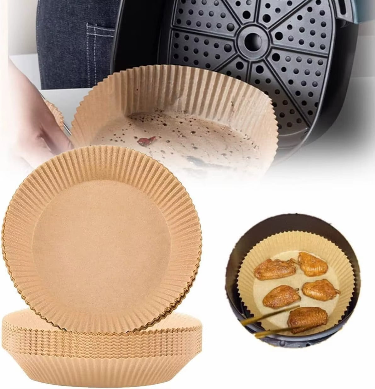 Foi pentru Air Fryer 50 Bucăți – Hârtie Air Fryer Antiaderentă Rezistentă la Ulei și Apă